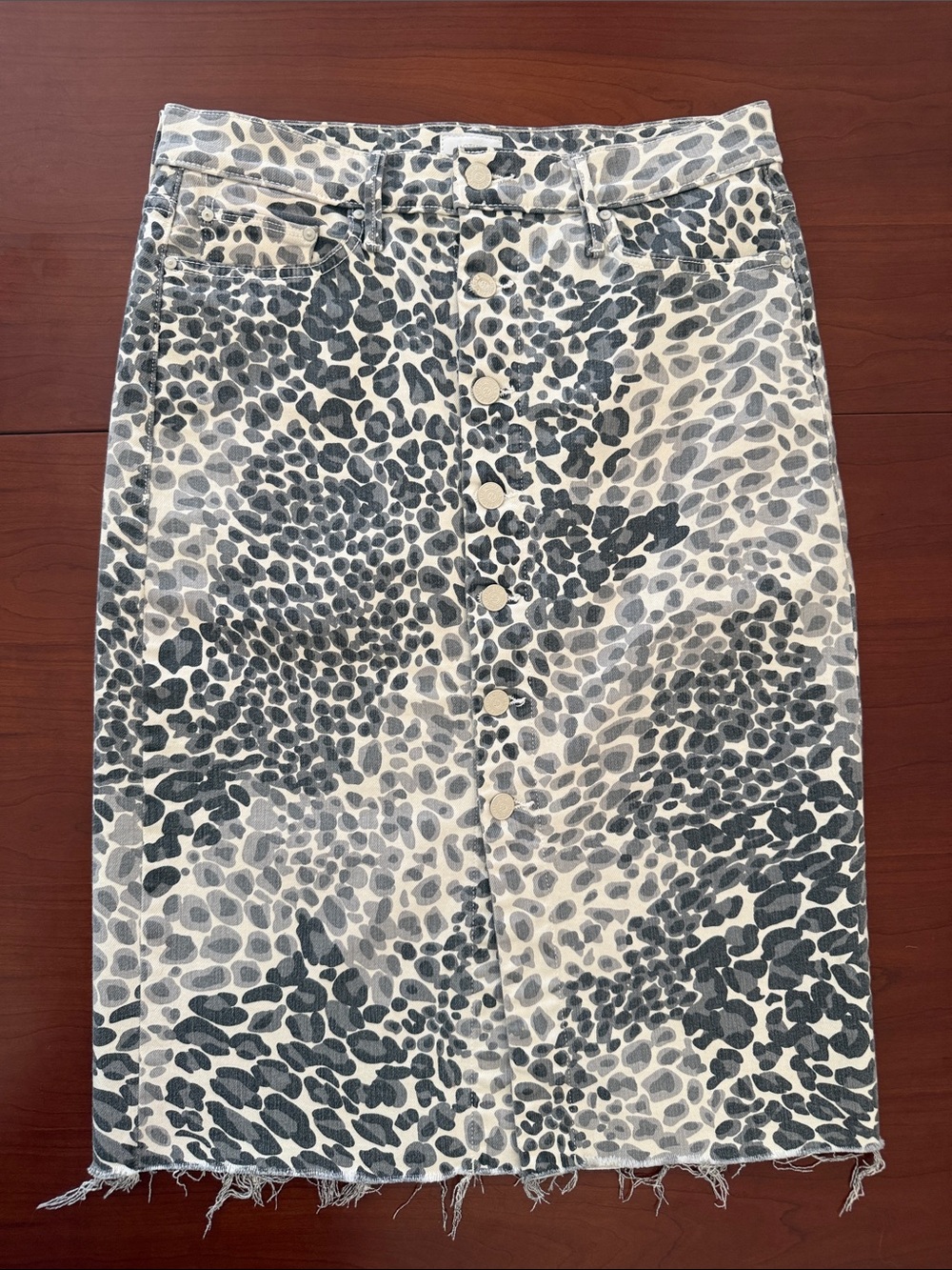 MOTHER Button-Front Animal Print Pencil Skirt in Cream & Black
